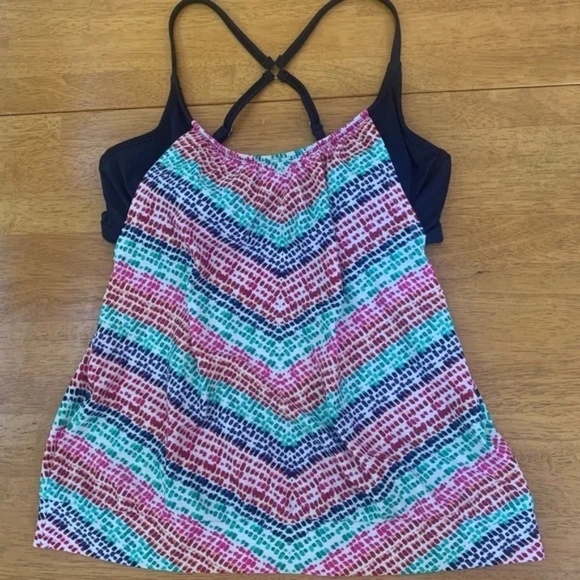 Athleta Moxie Collection Tankini Swim Top Pink Navy Bra Strap UPF 50, Size 34B C - Picture 4 of 11